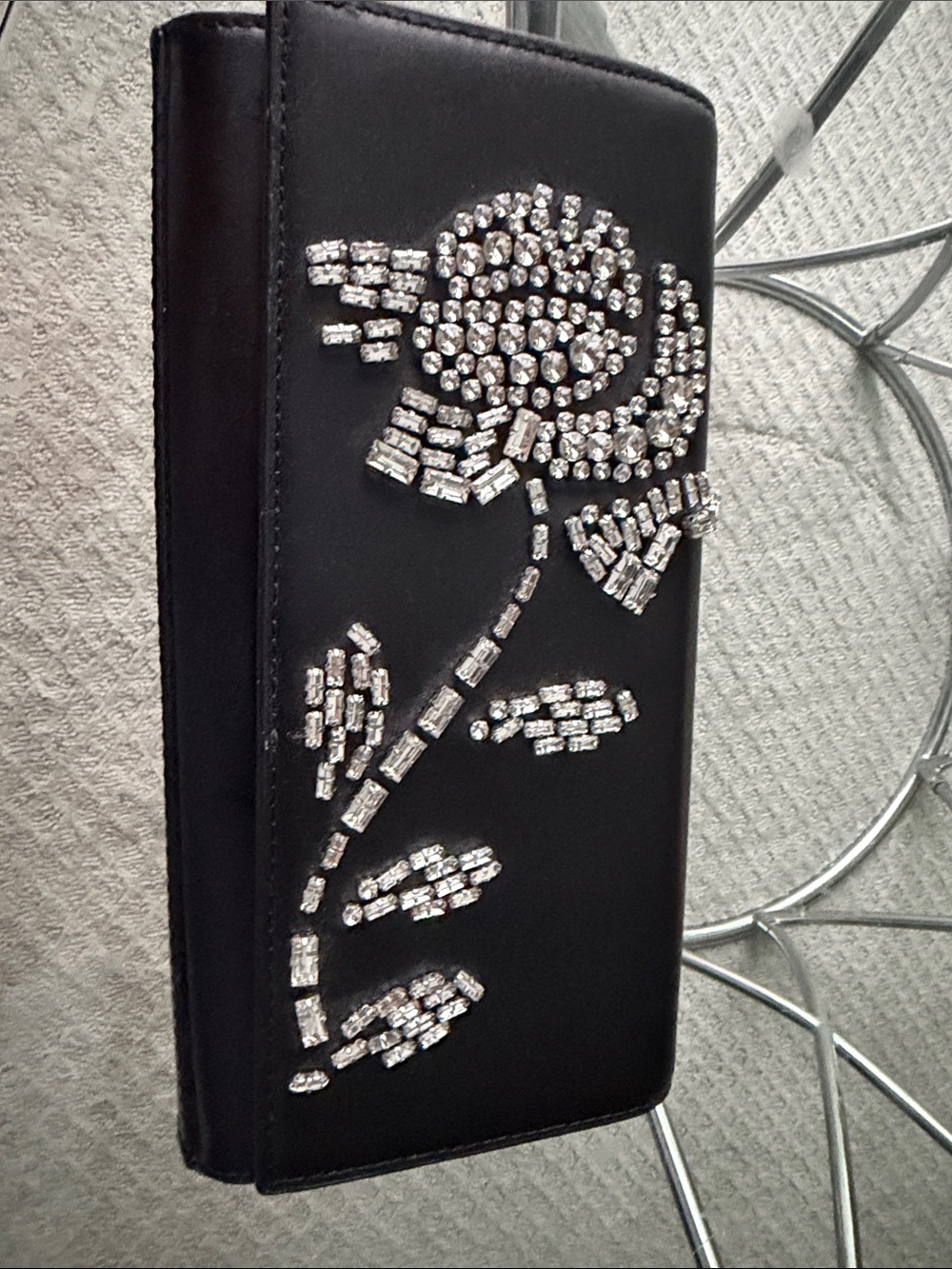 Michael Kors Black Rhinestone Floral Clutch Wallet